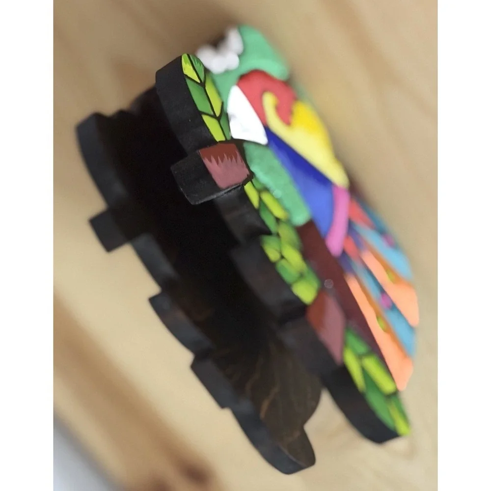 VTG Carved Wood Brightly Painted Tucan  & fruits Napkin Holder Bird Tropics Boho